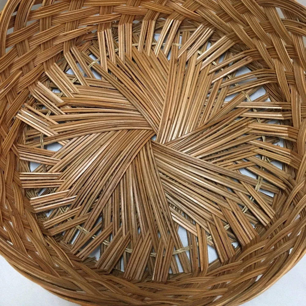 Woven Wicker Basket Unisex 12 Inch Brown Round Decorative Bowl Cottagecore
